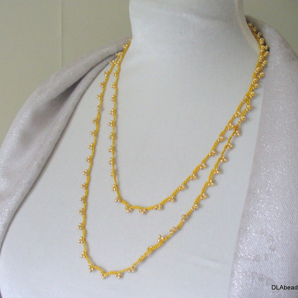 Gold Crochet Necklace, Gold Bead Crochet Necklace, Long Necklace, Double Wrap Necklace, Layering Necklace, Summer Necklace, Bracelet