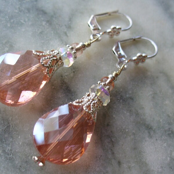 Winter Peach Teardrop Dangle Lever back Earrings - Weddings - CIJ