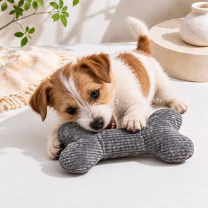 Gray Bone-Shaped Plush Dog Toy for Puppy Playtime