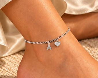 Ankle Bracelet,Solid Gold Anklet,Initial Pendant,Body Chain,Personalized Jewelry,Anklets for Women,Maid of Honor Proposal Gift