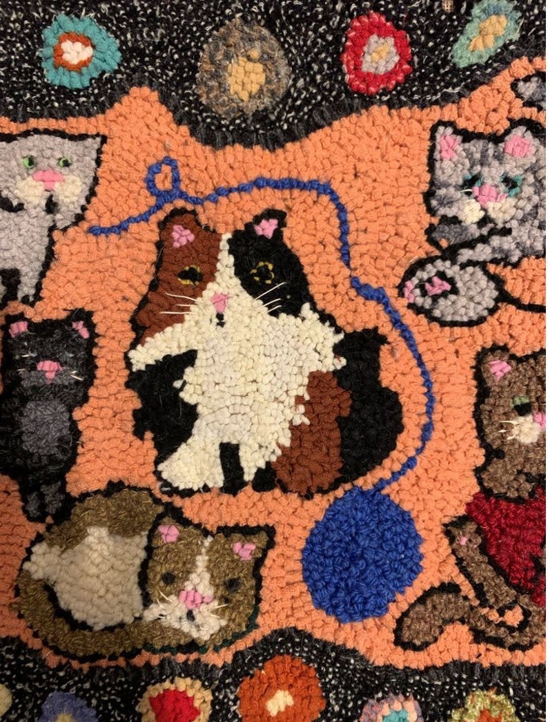 Playful Kitties Hand Hooked Rug