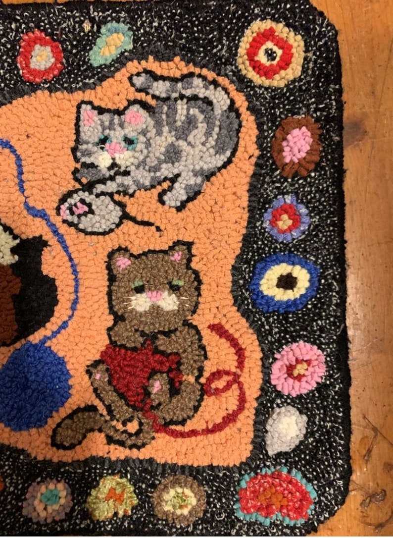 Playful Kitties Hand Hooked Rug