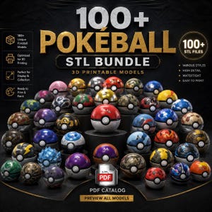 100+ Pokeball STL Bundle | Functional Pokemon Inspired 3D Prints | Planters, Lamps, Dice Holders, Ring Boxes & Decor Models