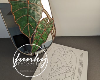 Stained glass Alocasia Polly pattern, PDF download plant lovers pattern for DIY project