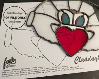 Stained Glass Irish Claddagh sun catcher pattern, PDF Digital Download, DIY