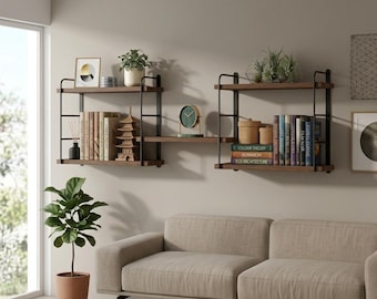 Floating Wall Shelves, Wooden Floating Bookshelves, Wall Mounted Shelves for Bedroom, Living Room & Home Decor