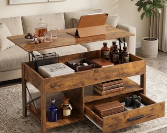 Coffee Table with Hidden Storage, Lift Top, Modern Farmhouse Center Table for Lounge, Dining Room & Home Office