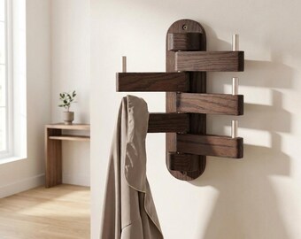 Swivel Wood Wall Hooks, Heavy Duty Coat Rack, Space-Saving Entryway Organizer for Coats, Bags & Towels, Bedroom, Office and Bathroom