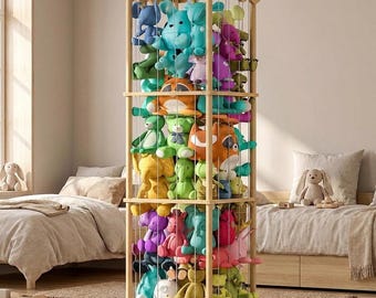 Large Wooden Stuffed Animal Storage Holder  & Nameplate, Cute Toy Zoo Organizer for Kids Room, Nursery and Corner