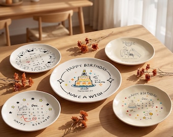 Plato de cerámica personalizado, plato con foto, nombre y fecha personalizados, regalo de recuerdo de cumpleaños, regalo de aniversario o boda, plato para servir comida fría.