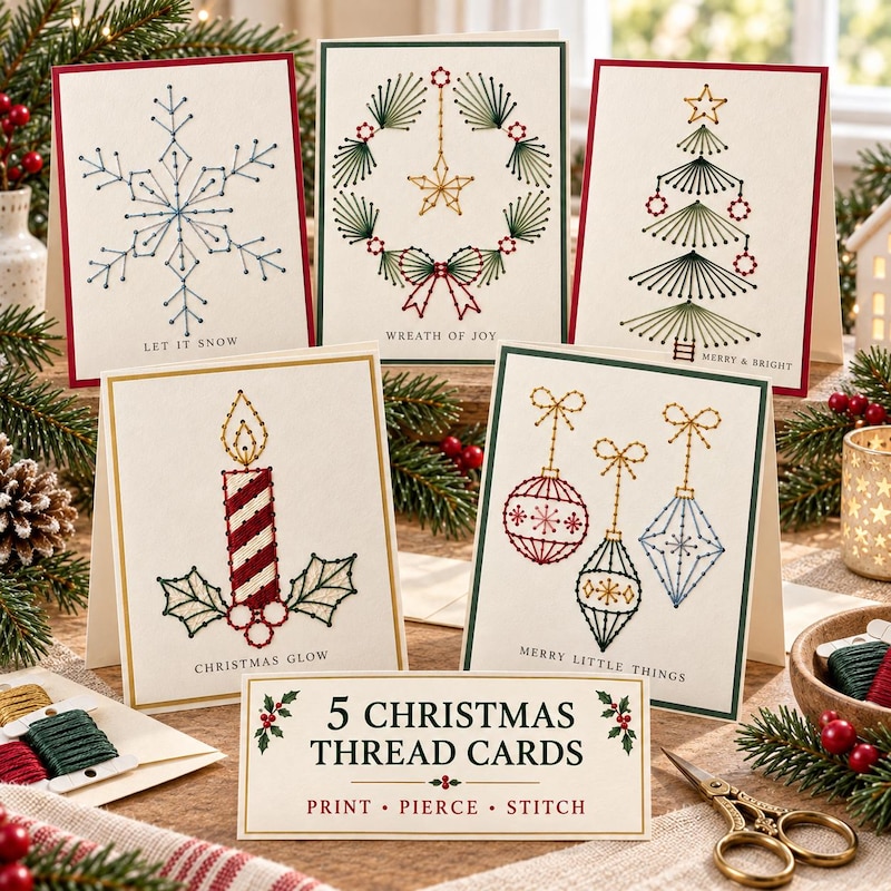 Holiday Card Stitched - Etsy