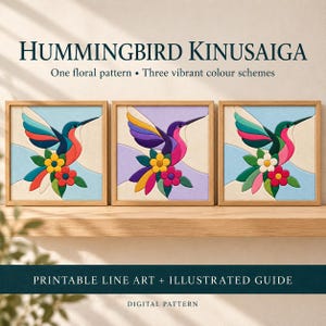 Hummingbird Kinusaiga Pattern | Floral No-Sew Fabric Art (Digital Download)