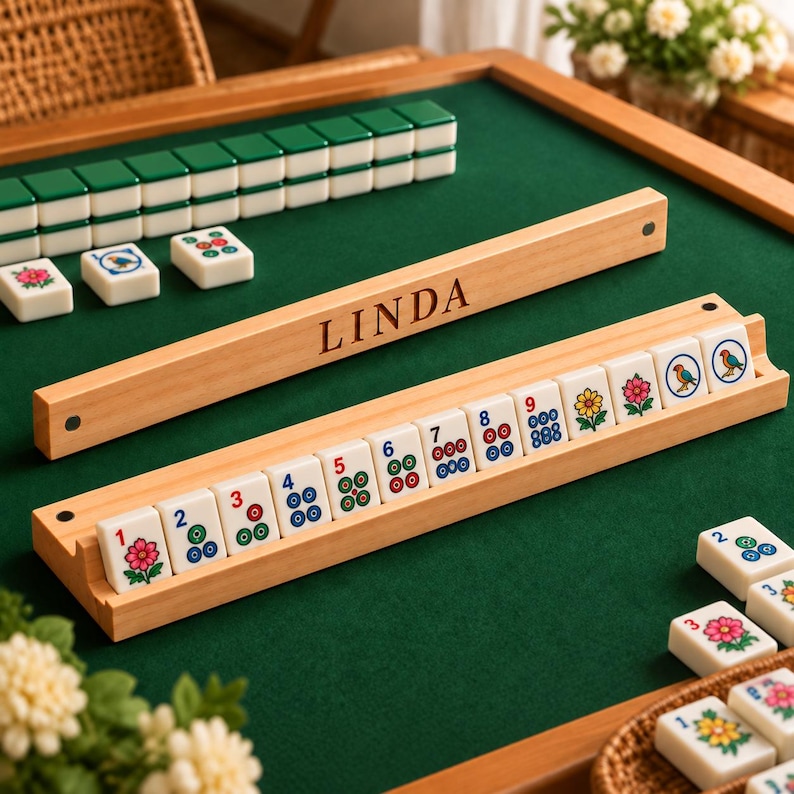 Neme Racking Personalized Wooden Mahjong Tile Pusher Rack, Custom Name American Mah ...