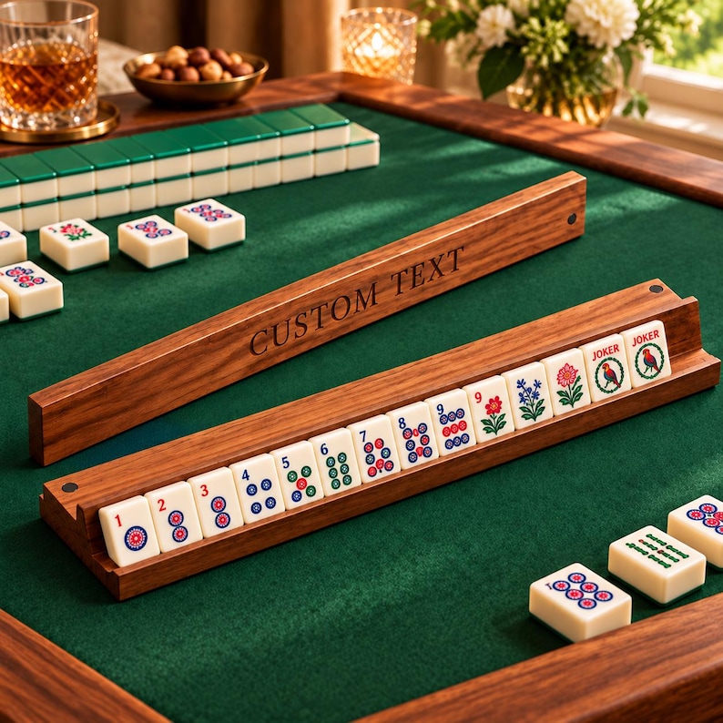 Neme Racking Personalized Wooden Mahjong Tile Pusher Rack, Custom Name American Mah ...