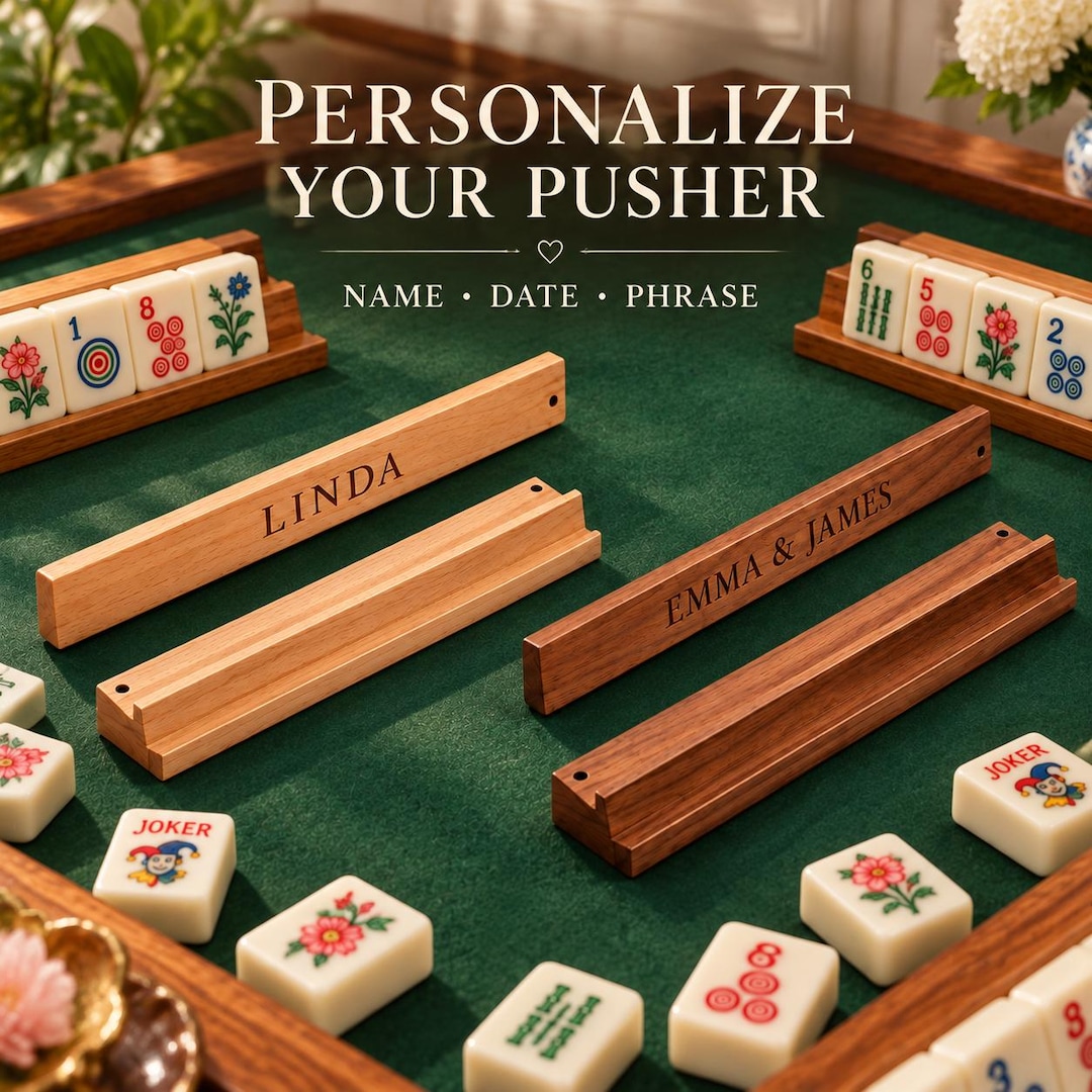 Neme Racking Personalized Wooden Mahjong Tile Pusher Rack, Custom Name American Mah ...