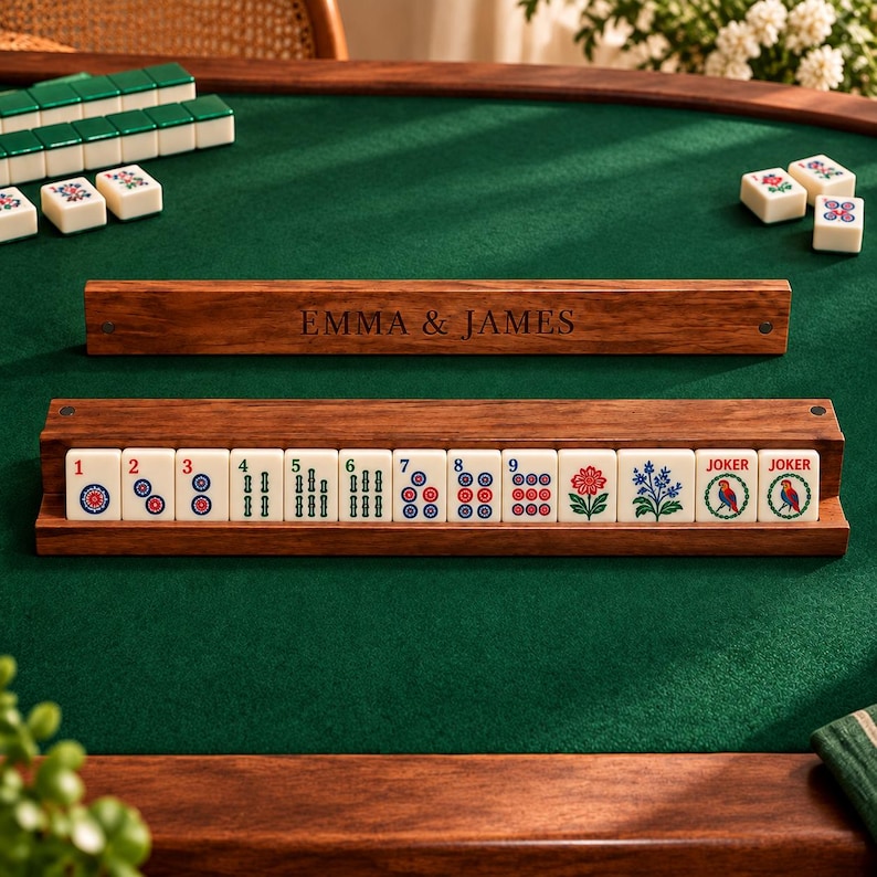 Neme Racking Personalized Wooden Mahjong Tile Pusher Rack, Custom Name American Mah ...