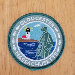 Fisherman at the wheel,  Embroidered Patch,  Gloucester Ma, Fishing History, Iconic Landmarks