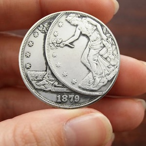 1879 Trade Dollar Error Coin – Försilvrad reproduktion i felaktig stil, vintage amerikanskt samlarmynt