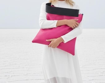 Fuchsia Leather Hobo Bag: Handmade Italian Leather Tote