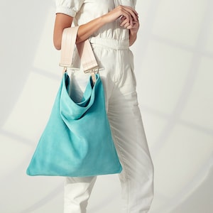 Akathi aqua bag, Mint leather shopper bag, Mint large leather tote, Mint handbag, Huge leather bag, Large aqua hobo bag, Shoulder bag