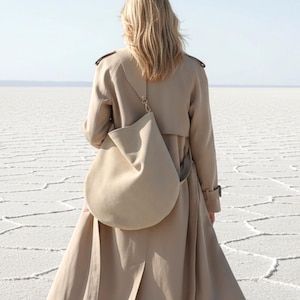Beige Suede Leather Hobo Bag: Handmade Italian Large Tote