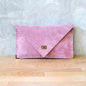 Pastel pink leather clutch / Pink leather bag / Leather envelope / Leather clutch bag / Suede leather bag / Pink purse / Leather evening bag