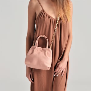 Armonia pink leather purse, Pink leather handbag, Pink leather crossbody, Pink women&#39;s bag, Pink mini bag, Evening bag, Pink handle bag