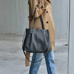 Armonia gray leather tote, Gray leather shoulder bag, Gray crossbody bag, Grey women&#39;s bag, Grey large bag, Everyday bag, Gray handle bag