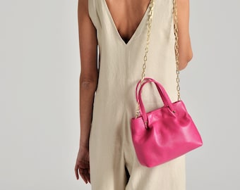 Handmade Fuchsia Leather Crossbody Bag: Italian Calf Leather Purse
