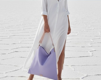 Bolso hobo de piel morado pastel: bolso tote de piel italiana