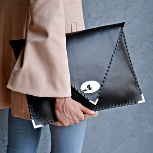 Black Leather Clutch Bag Black Symmetria Clutch Leather - Etsy