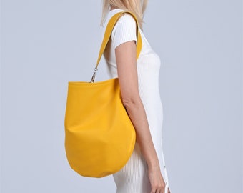 Anna yellow hobo bag, Yellow leather bag, Yellow large shoulder bag, Soft yellow handbag, Yellow shopper bag, Tote bag