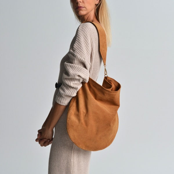 Anna suede caramel brown bag, Caramel suede leather bag, Caramel large shoulder bag, Caramel suede handbag, Big leather bag, Brown tote bag