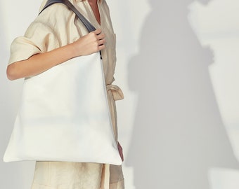 White Leather Hobo Bag: Large Italian Leather Tote