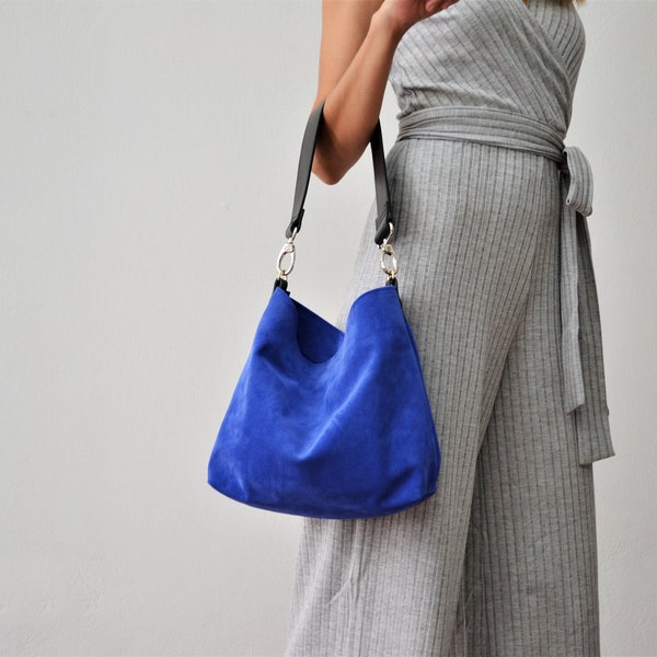 Sac Dioni en bleu, sac à main en cuir bleu, fourre-tout bleu, sac à main bleu, sac à bandoulière bleu, sac en cuir pour femmes, sac hobo bleu, sac à bandoulière bleu