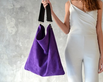 Akathi purple bag, Purple leather shopper bag, Purple large leather tote, Purple handbag, Huge leather bag, Purple hobo bag, Shoulder bag