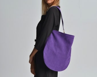 Purple Suede Hobo Bag: Italian Leather Shoulder Tote