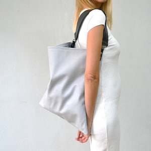 Akathi light gray leather bag, Grey leather shopper bag, Gray large tote, Grey handbag, Gray large hobo bag, Grey shoulder bag