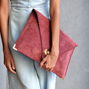 Soft Symmetria Clutch / Rosewood leather clutch / Large clutch / Bordeaux suede handbag / Envelope clutch / Laptop case 15" / Business bag