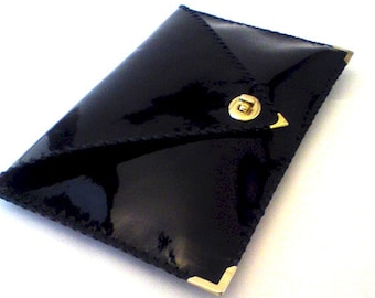 Handmade Black Patent Leather Clutch: Envelope Evening Bag