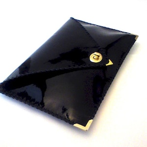 Black patent leather clutch / Handmade leather bag / Envelope clutch / Black leather clutch