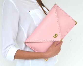 Pink leather clutch / Handmade leather bag / Pink leather purse / Pink clutch / Bridesmaids gift