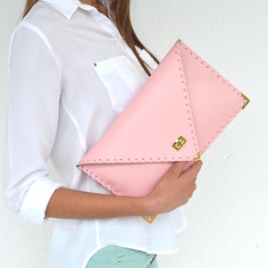 Pink leather clutch / Handmade leather bag / Pink leather purse / Pink clutch / Bridesmaids gift