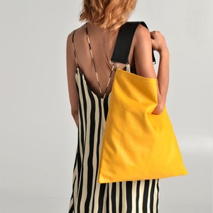 Akathi yellow bag, Yellow leather hobo bag, Yellow large tote, Yellow handbag, Huge leather bag, Large shoppe bag, Yellow shoulder bag