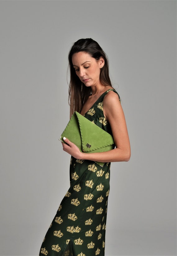 clutch for green dress Pleated Wrap Dress with Belt Detail in Green main image 1