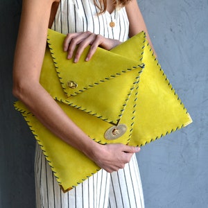 Soft Symmetria Clutch / Yellow Leather Clutch Bag / Large Clutch ...