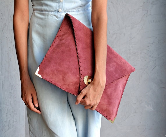 Soft Symmetria Clutch Rosewood Leather Clutch Large Clutch Bordeaux Suede Handbag Envelope Clutch Laptop Case 15 Business Bag Etsy