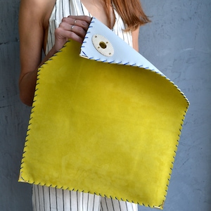 Soft Symmetria Clutch / Yellow leather clutch bag / Large clutch /Yellow suede handbag / Envelope clutch / Laptop case 15 / Business bag image 8