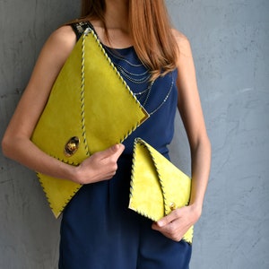 Soft Symmetria Clutch / Yellow leather clutch bag / Large clutch /Yellow suede handbag / Envelope clutch / Laptop case 15 / Business bag image 10