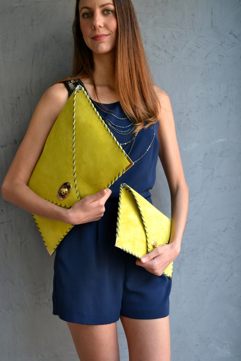 Soft Symmetria Clutch / Yellow leather clutch bag / Large clutch /Yellow suede handbag / Envelope clutch / Laptop case 15 / Business bag image 10